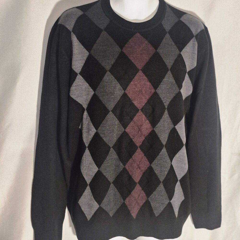 DOCKERS 100% Acrylic Argyle sweater, Black-Gray-wine, in size X-Large